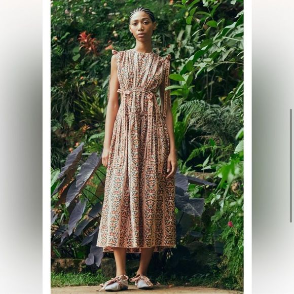 NEW Agua by Agua Bendita Guaguanco Monarca Rosa Cotton Midi Dress Large - Picture 2 of 16